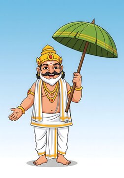 AI Generated Cartoon Illustration of King Mahabali for the Onam Festival in Kerala