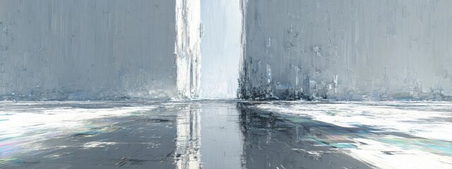Abstract Grey Landscape with Reflections and Light