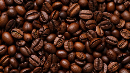 Obraz premium Seamless texture of coffee beans tightly packed, high-resolution macro detail.
