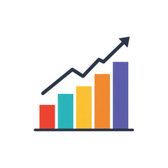 Colorful bar chart with upward trending arrow isolated on transparent background
