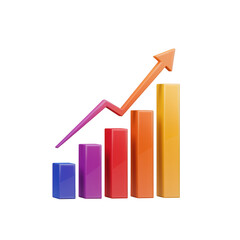 Colorful 3d bar chart with upward trend arrow isolated on transparent background