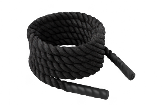 Black battle rope coiled on transparent background for fitness training - Powered by Adobe