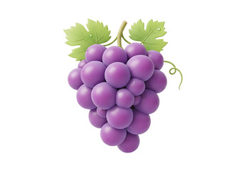 A cluster of plump, purple grapes is displayed against a black background, featuring detailed leaves and a vine.