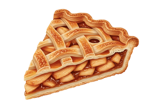 Close-up of a delicious slice of warm  pie, showcasing the intricate lattice top and filling.