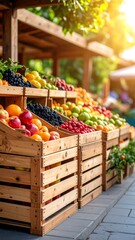 Outdoor fruit market stall overflowing with fresh produce
