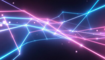 Abstract digital network of glowing blue and pink lines representing data connection, technology, and futuristic concepts on a dark background. Ideal for tech, science, or corporate themes.