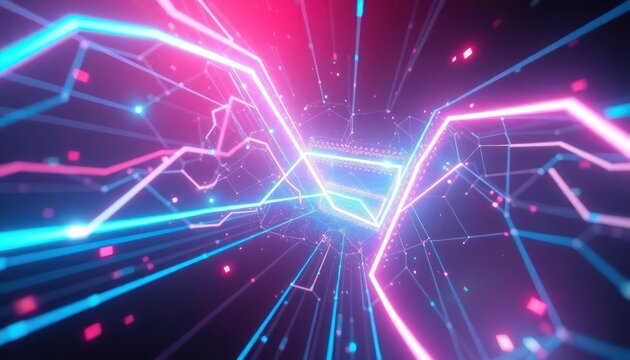 Vibrant abstract digital network tunnel with glowing lines and data points, representing global connectivity and technology. Perfect for futuristic business and science concepts.