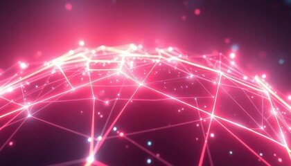 Dynamic abstract network with glowing pink lines and dots, symbolizing global data, digital communication, and interconnected technology. Perfect for modern business and futuristic concepts.