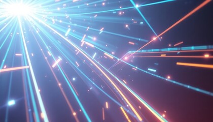 Dynamic abstract background with glowing blue and orange light trails representing data flow, communication, speed, technology, and futuristic concepts.