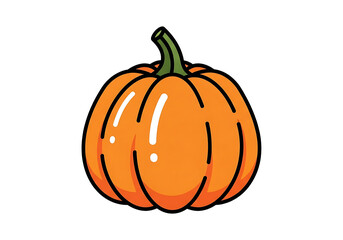 Vibrant orange pumpkin with simple line art design against a stark black background.