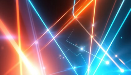 Abstract network of glowing blue and orange lines with shimmering dots, suggesting data flow, technology, or energy connections. Ideal for futuristic concepts, digital themes, or vibrant backgrounds.