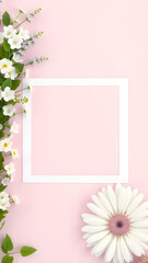 Delicate Floral Frame on Pink Background Perfect for Invitations and Announcements