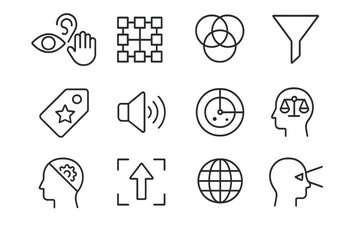 Filter alert tag spike cue awareness funnel vector icons icon perception