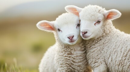 Obraz premium Tender Moments: Shepherd Embracing a Lamb, Celebrating Easter with Furry Affection