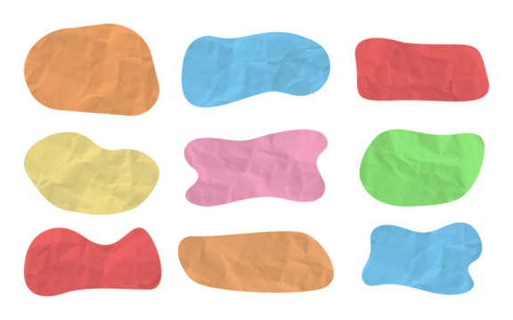 Retro aesthetic element shape set with crumpled retro paper texture. Retro shape with glue paper texture elements set.