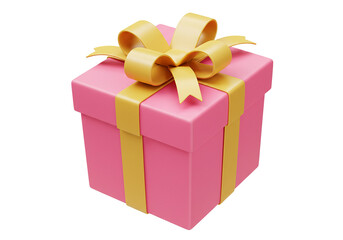 Pink gift box with yellow ribbon isolated on transparent background