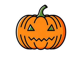 Fototapeta premium A simple, outlined jack-o'-lantern design displays an orange pumpkin with a carved triangular face, against a black background.