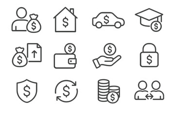 Icon consolidation vector mortgage icons loan type car payday student personal refinancing