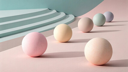 3D cartoon-style abstract with exaggerated soft shapes and kawaii-inspired rounded forms, bubble typography style, pastel palette.