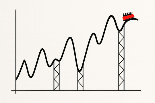 A graph in the form of a roller coaster with a trolley. Space for text.