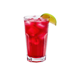 Refreshing red cocktail with ice and lime garnish isolated on transparent background