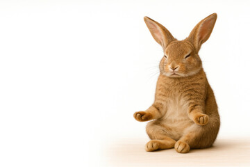 Obraz premium Meditating rabbit in yoga pose. Space for text.