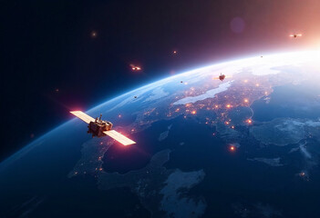 Fototapeta premium Satellite Communications and Global Technology Network