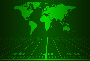 American Football Ground Field with World Map with Neon Green Background , Vector Illustration Abstract image