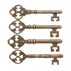 Obraz premium Antique keys isolated on transparent background