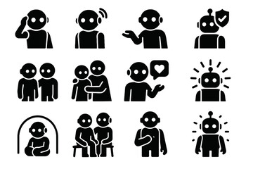 Empathy vector space shielding nodding robot comfort bubble icons gesture icon positive