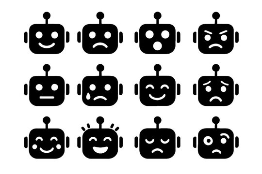 Icon emotion confused face robot neutral smiling angry excited icons sad vector