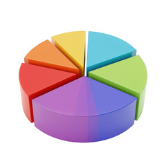 Colorful 3d pie chart segments isolated on transparent background