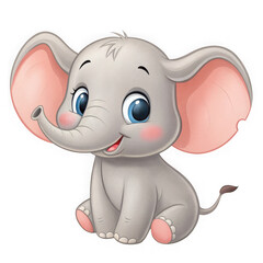 Fototapeta premium Cute Cartoon Baby Elephant with Big Ears and Pink Soles