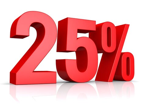 Bold Red 3D Twenty Five Percent Discount Symbol.