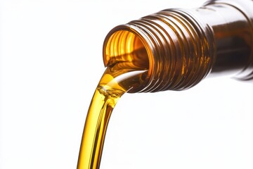 Olive and Motor Oil Pouring in Bubbles against a White Backdrop