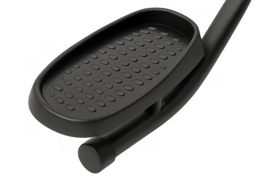 Close-up of elliptical trainer pedal showing textured surface on transparent background