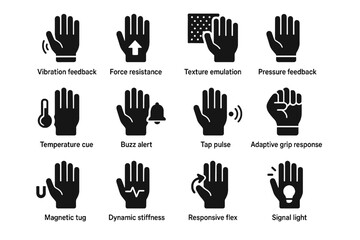 Fototapeta premium Cue emulation pulse glove icon data resistance stiffness grip signal temperature vector