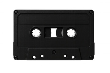 Obraz premium Black retro audio cassette lying on clear surface, showcasing analog music storage from past era