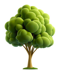 A cartoon-style green tree with a sturdy brown trunk and lush foliage, set against a transparent background., transparent isolated png, cutout