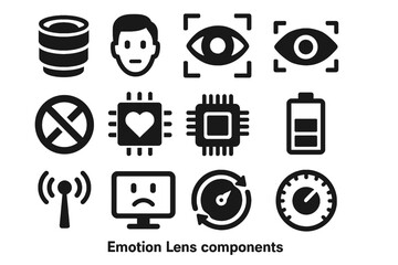 Vector pack lens camera wireless infrared icon processor emotion detector eye battery