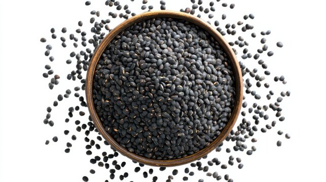 A 4K photo of silhouette of Black Urad Dal Lentil Beans in a Bowl isolated on white.