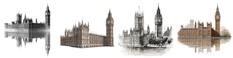 Obraz premium Stunning illustration of iconic Big Ben and Parliament buildings on transparent background
