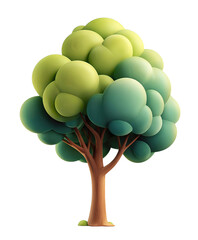 A vibrant cartoon-style tree with round green foliage and a brown trunk., transparent isolated png, cutout