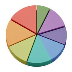 Obraz premium Colorful pie chart divided into segments isolated on transparent background