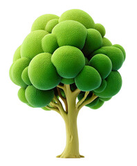 A vibrant, cartoon-style green tree with a textured surface and rounded foliage., transparent isolated png, cutout