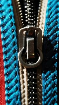 A detailed shot of a zipper with a metal ring, suitable for use in product or technical photography