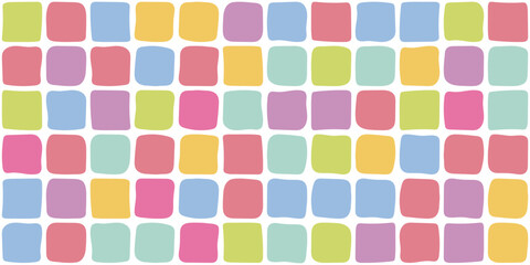 Playful colorful square seamless pattern. Modern abstract background with geometric texture for kids decor, fashion, branding, wrapping paper, wallpaper, cover, banner, baby nursery design