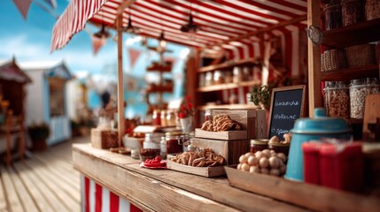 Outdoor market stand with products rustic commerce lifestyle photography background