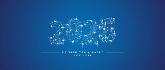We wish you Happy New Year 2026. Numbers tipography with many stars and stardust in the shape of 2026 on blue background © simbos