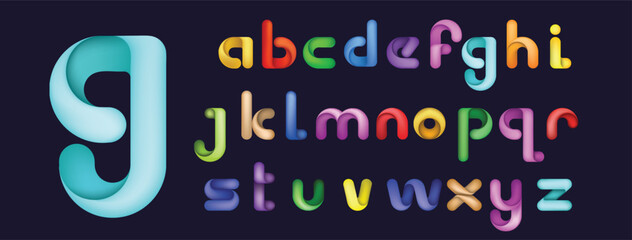 Creative Design vector Font of twisted Ribbon for Title, Header, Lettering, Logo. Funny Entertainment Active Sport Technology areas Typeface. Colorful rounded Letters and Numbers.
